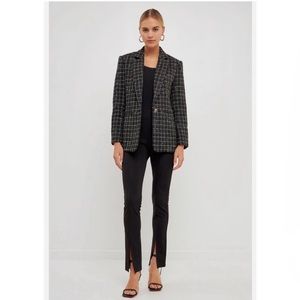 Endless Rose Tweed Single Breasted Blazer Black
